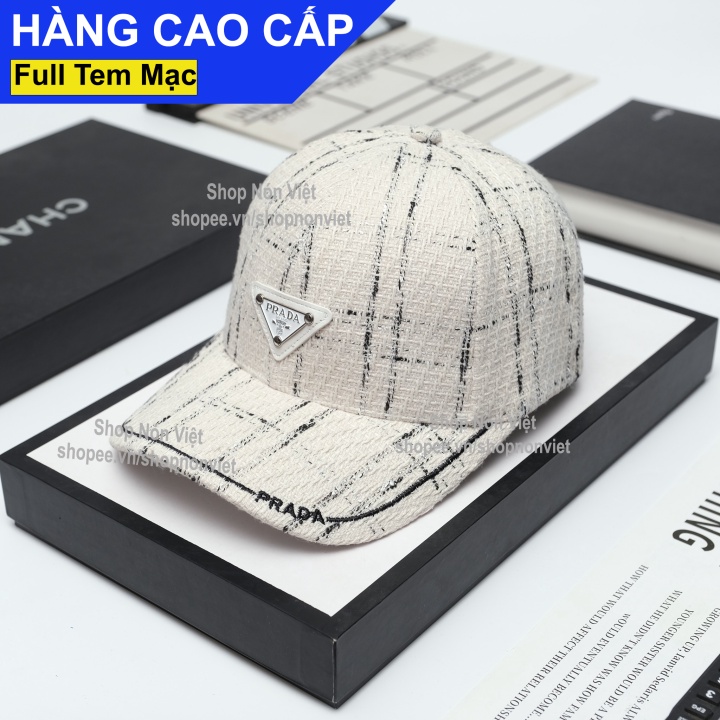 Mũ Lưỡi Trai Nón Kết PRADA Đính Logo Tam Giác Vải Kaki Bố Xước Màu Be Form Đứng Thời Trang Cao Cấp Vừa Mọi Đầu / N