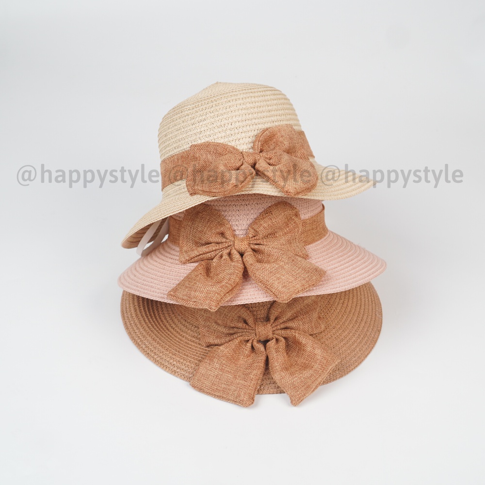 Mũ nón cói phối nơ vành rộng chống nắng thời trang hàn quốc đi biển mùa hè cực xinh NC14 - Happy Style