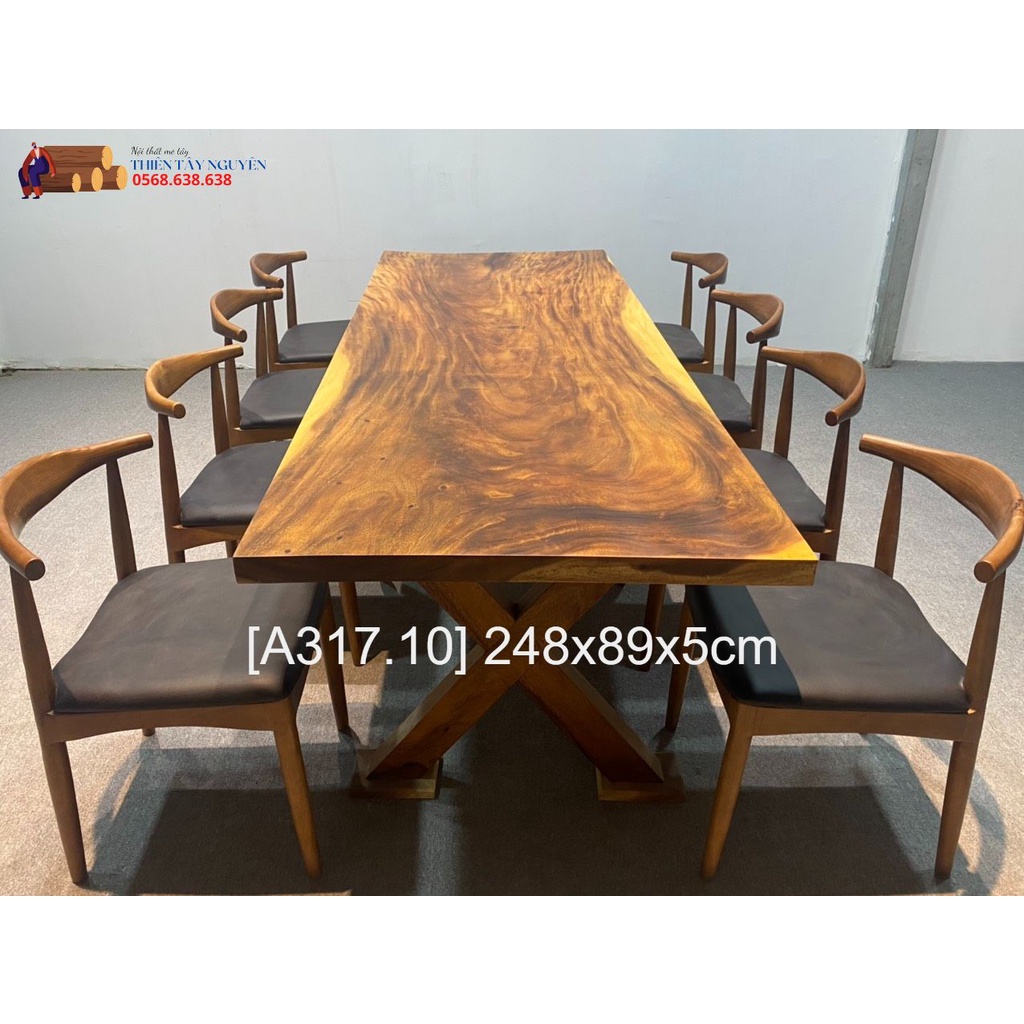 Bàn ăn bàn họp bằng gỗ me tây tự nhiên nguyên tấm 2m48 bền đẹp tại Hồ Chí Minh HCM