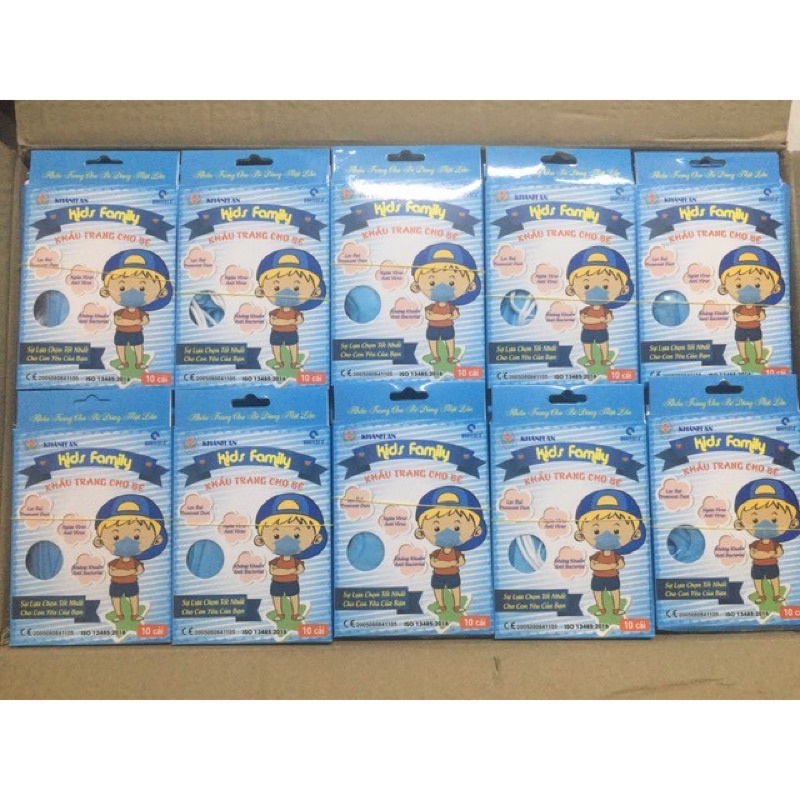 Hộp 10 cái khẩu trang 3d trẻ em Khánh An từ 1 đến 4 tuổi, nhiều màu hoạ tiết, không xù lông , hàng chính hãng