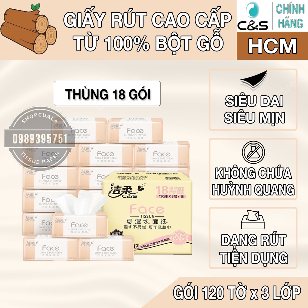 Thùng 18 gói giấy ăn cao cấp C&S Face hồng - nội địa Trung
