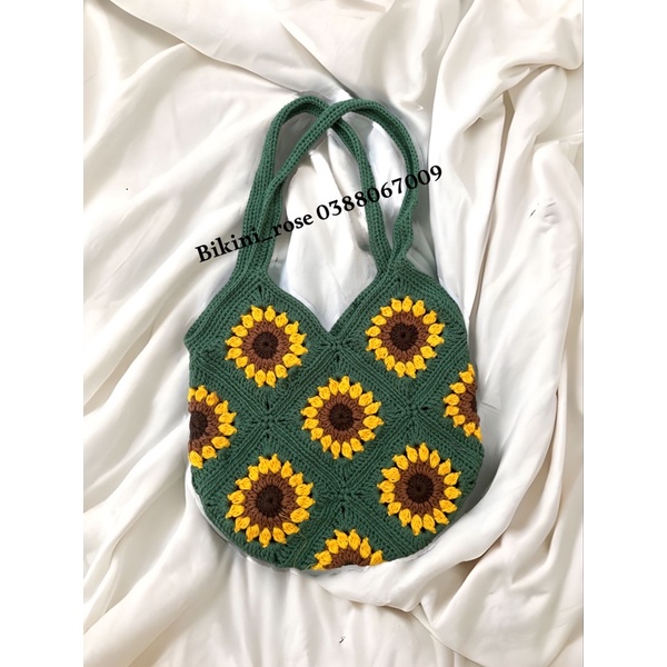 TÚI LEN MÓC HANDMADE HOA HƯỚNG DƯƠNG NHIỀU MÀU CÓ SẴN