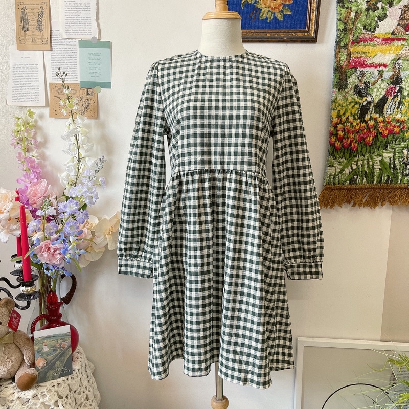 Đầm babydoll caro xanh