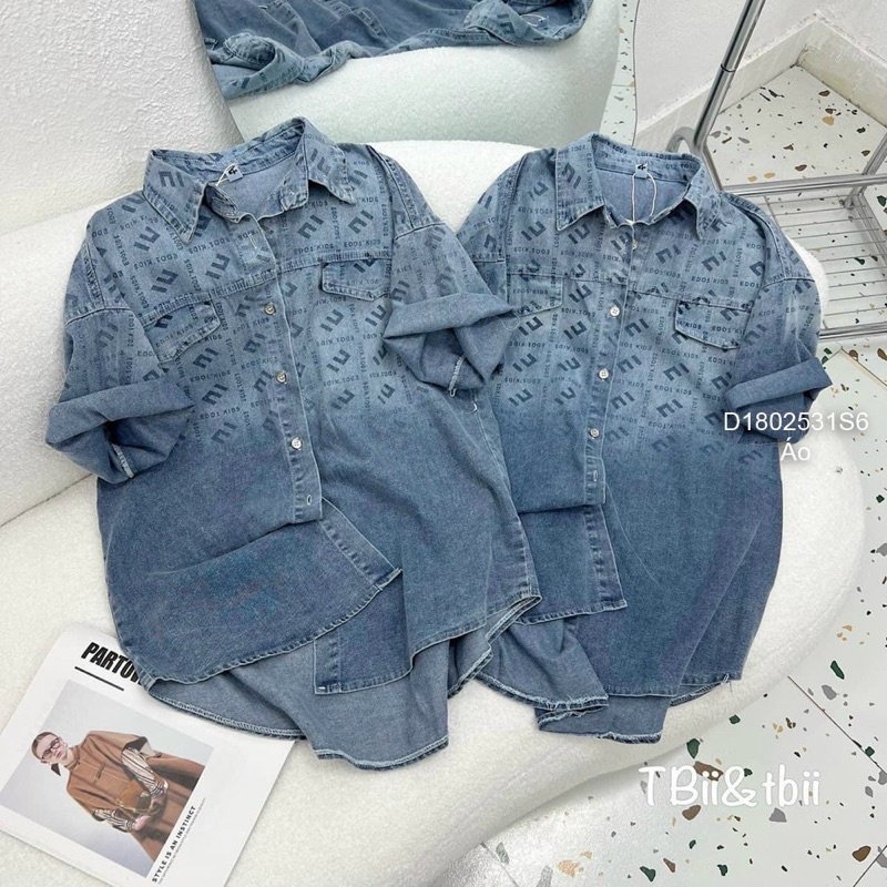 Áo sơ mi jean tay ngắn loang màu phối 2 túi nắp cá tính VIENS STORE