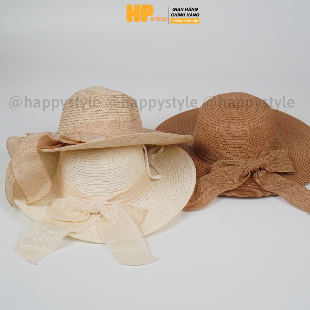 Mũ cói phối nơ dài xòe chống năng đi biển mùa hè cực xinh NC13 - Happy Style
