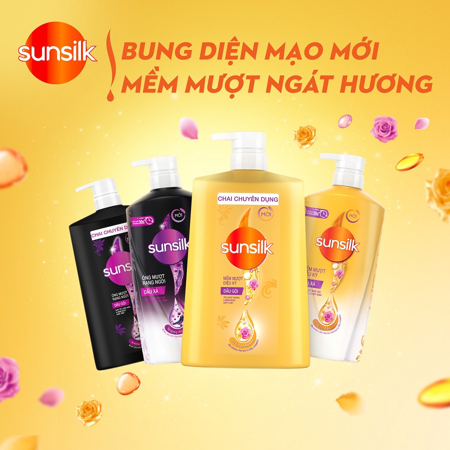 Dầu gội Sunsilk chai lớn có vòi 1.4kg vàng và đen làm sạch và mềm mượt tóc gấp 5 lần lưu hương 48h