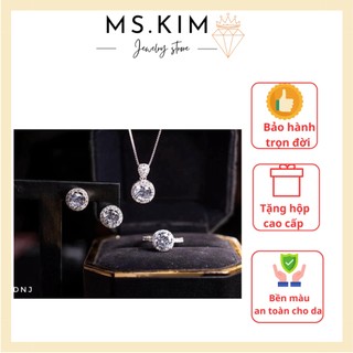 Bộ trang sức bạc nữ mặt đá tròn cực đẹp cam kết bạc thật - KIM JEWELRY
