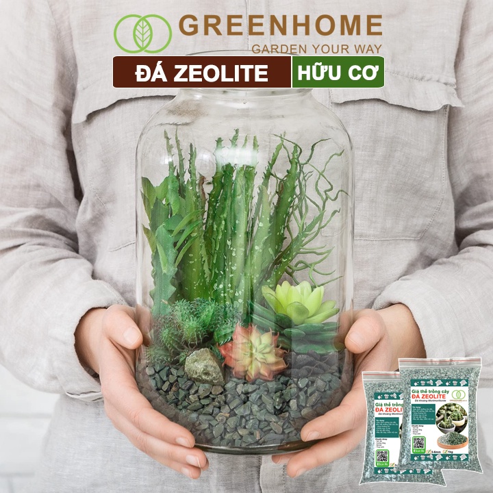 Đá zeolite Greenhome, bao 25kg, size 3-6mm, rãi mặt, giá thể, sen đá, xương rồng, hồ thuỷ sinh