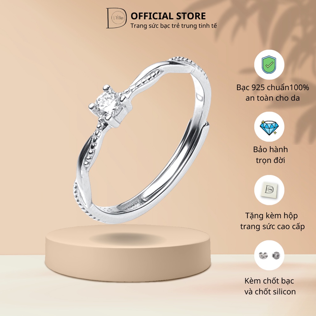 Nhẫn bạc nữ 925 free size thân xoắn đá chủ nhỏ xinh xắn Dế Bạc - N5543