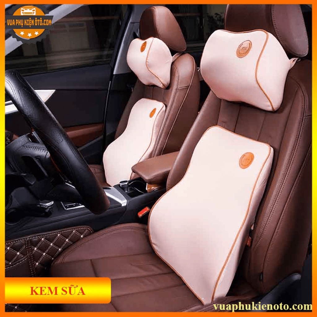 Bộ Gối Đầu Và Tựa Lưng Cao Su Non Trên Xe Hơi Cao Cấp