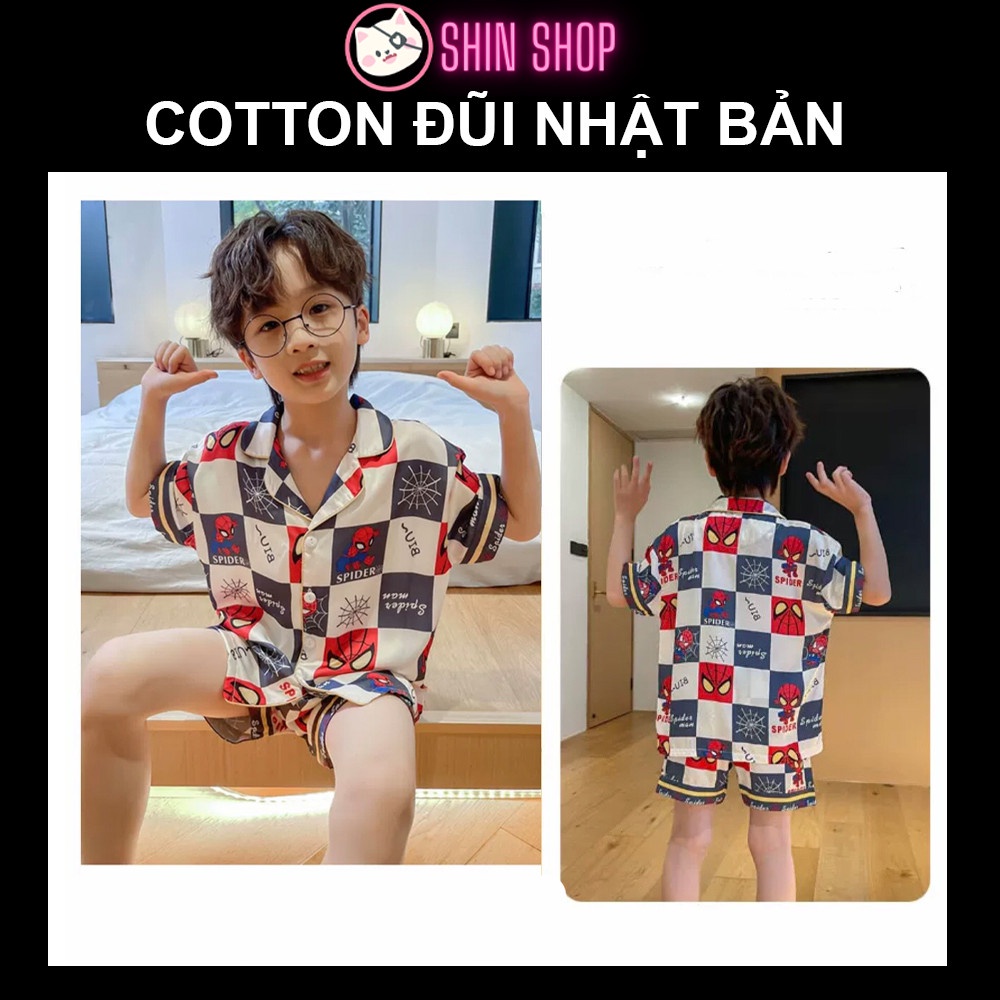 (9-47kg) ✅ Pizama Cotton Đũi Nhật Bản Áo cộc quần đùi ngắn Siêu nhân nhện CC03 trẻ em đồ ngủ| bộ đi chơi bé trai gái