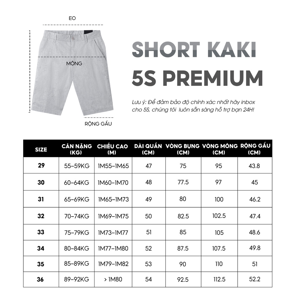 Quần Short Kaki Nam 5S, Chất Liệu Cotton, Mềm Mịn,Co Giãn, Giữ Phom (01-QSK23006)