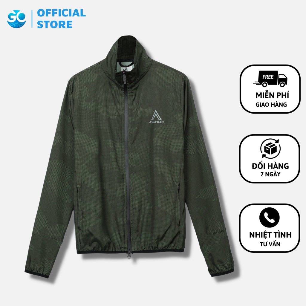 Áo Khoác Thể Thao Nam AVANDO màu xanh camo bắt mắt, vải dù 1 lớp mịn mát, cản bụi, chắn gió, thời trang