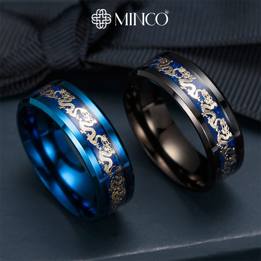 Nhẫn nam Dragon Minco Accessories màu xanh đen phong cách cá tính sang trọng NT126