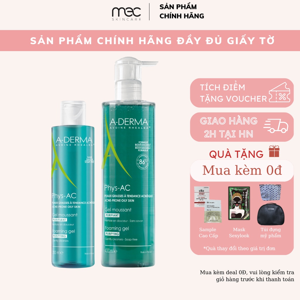 Sữa Rửa Mặt ADerma Purifying Foaming Gel 200ml/400ml Cho da dầu  Giảm mụn, Se Khít Lỗ Chân Lông - Mecskincare