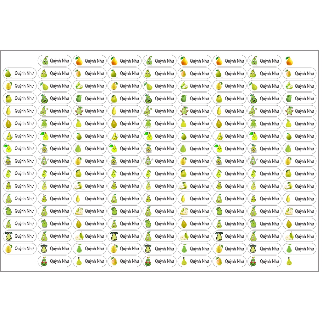 Com bo 150 Sticker tên bé các loại quả và hình yêu thích