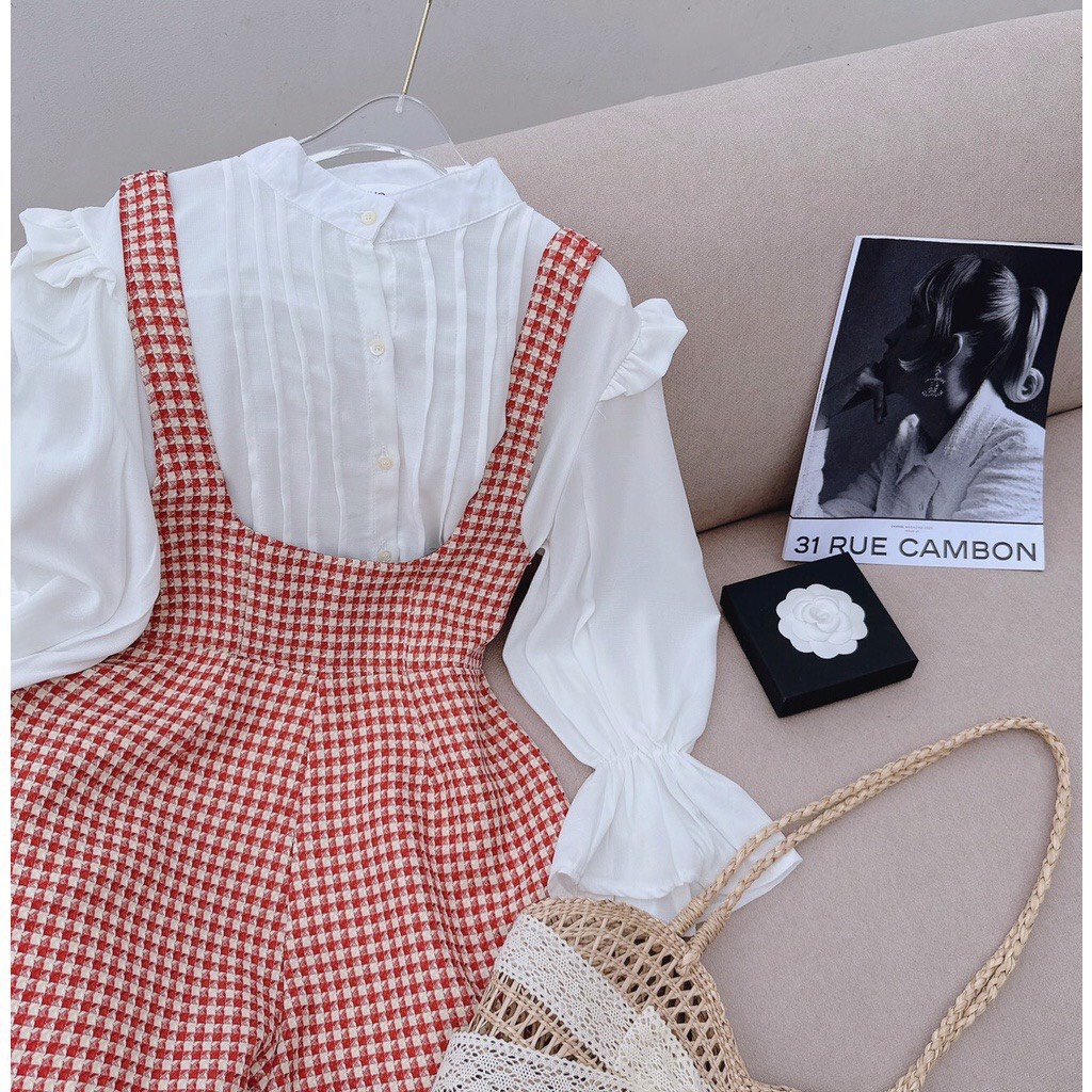 Set yếm nữ hai dây mix áo sơ mi lụa bèo siêu xinh thời trang tiểu thư sang chảnh thanh lịch