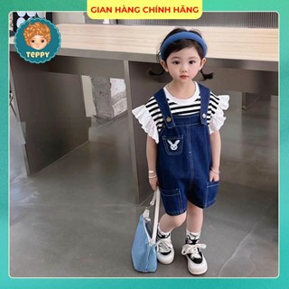 Set jum jean con thỏ, kèm áo sọc cho bé gái