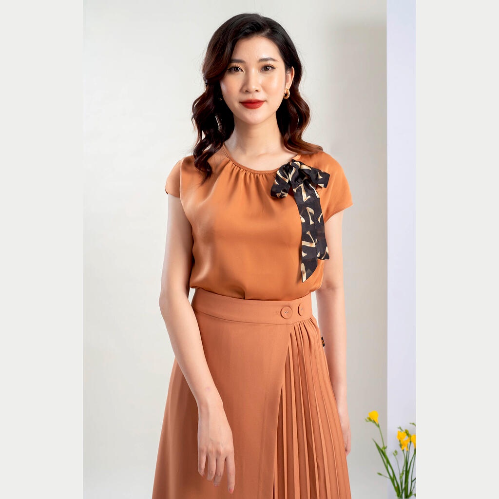 Sơ Mi hè Tay Cộc Cổ phối nơ MMOutfit A10201021