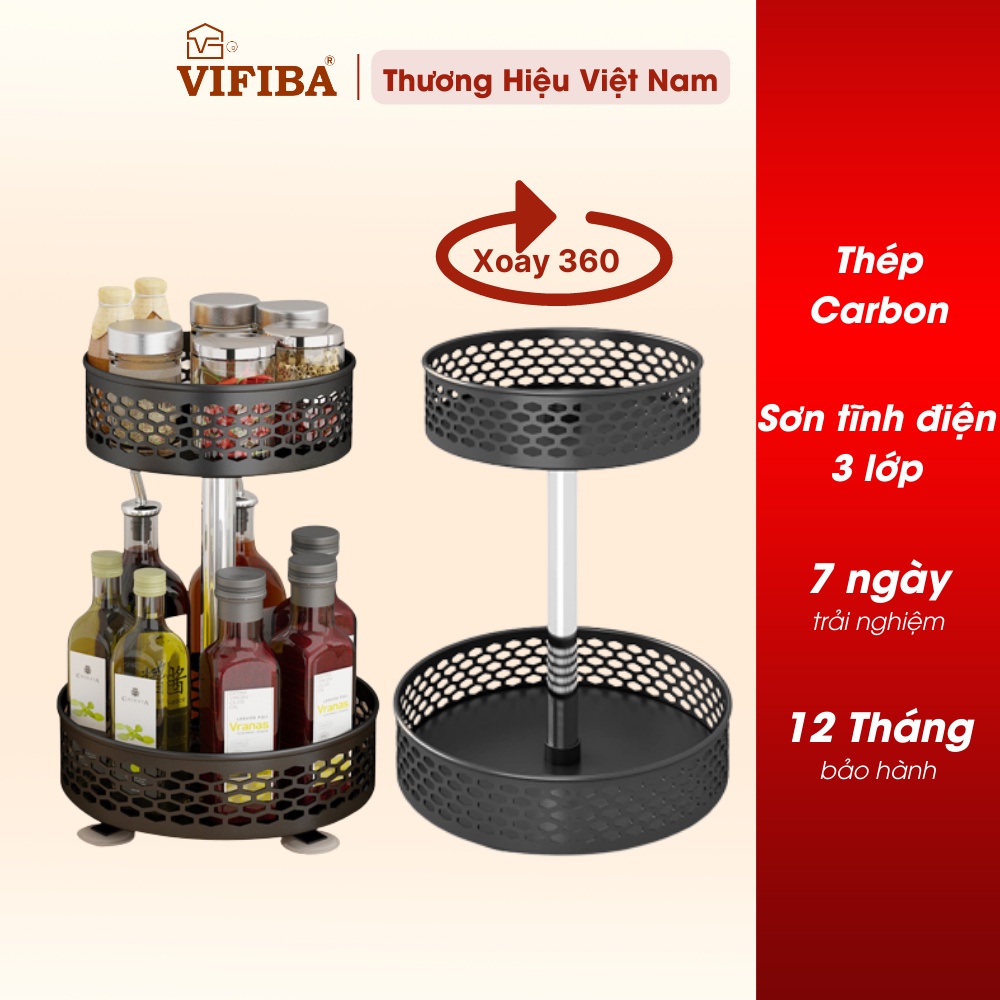 Kệ Gia Vị Xoay 360 Độ VIFIBA Dáng Tròn 1 Tầng 2 Tầng 3 Tầng Nhiều Kích Thước Thép Carbon Chống Gỉ Sơn Tĩnh Điện Màu Đen