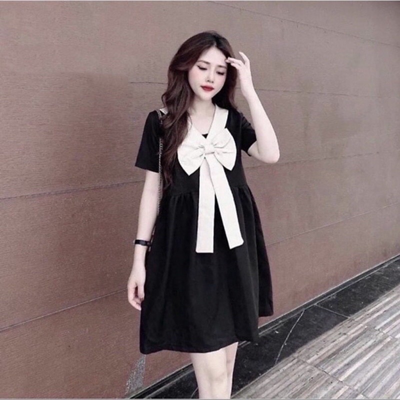 Váy bầu cộc tay thiết kế cổ nơ M24