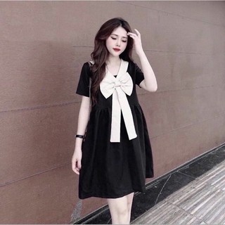 Váy bầu cộc tay thiết kế cổ nơ M028