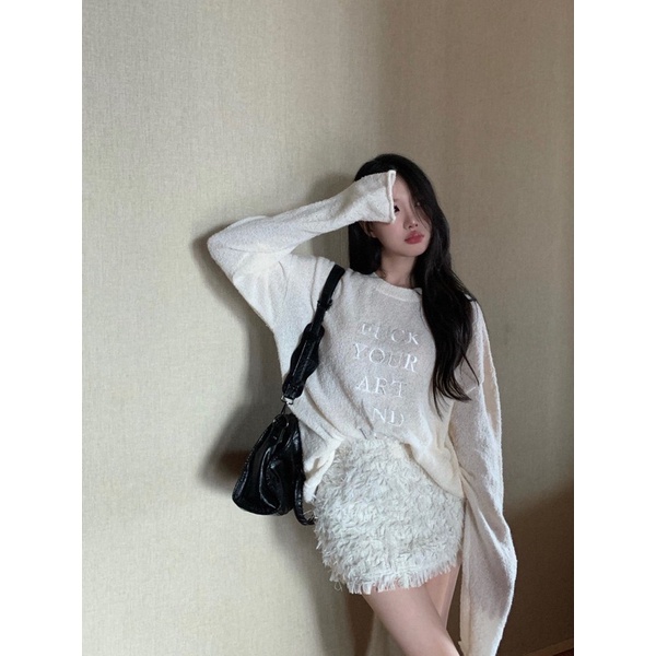 ( ORDER ) Set Áo Len Form Rộng Dài Tay & Chân Váy Lông Ngắn