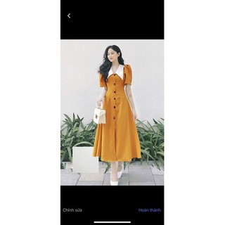 (ĐẦM BIGSIZE 50KG ĐẾN 90KG ) đầm midi đính nút tiểu thư