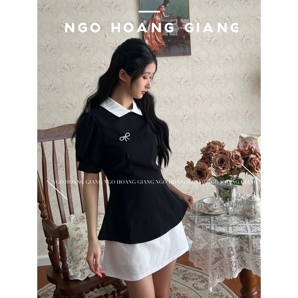 Set áo peplum đuôi cá cổ peter + chân đầm chữ A + nơ đá cài tôn dáng lịch sự công sở BABY DAISY SET H173