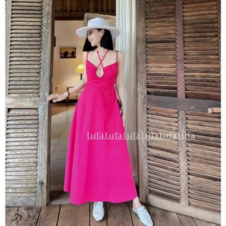 Váy hồng khoét ngực, váy thiết kế maxi đi biển chất liệu cao cấp, mềm mại ( ẢNH THẬT ) - LUTA