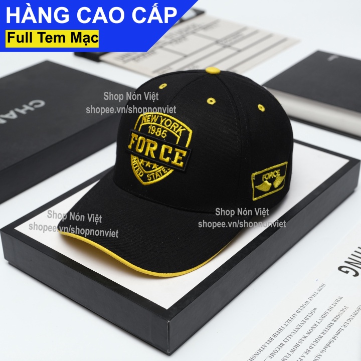 Mũ Lưỡi Trai Nón Kết Thêu Logo FORCE Vàng Vải Kaki Cotton Màu Đen Mặt Trong Vàng Form Đứng Thời Trang Cao Cấp Vừa M
