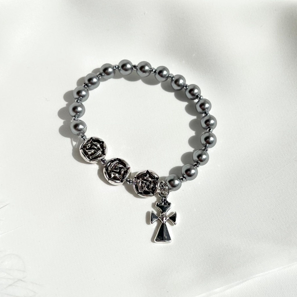 Vòng tay bi nhỏ đính hoa hồng mặt chữ thập B040 Choker Club