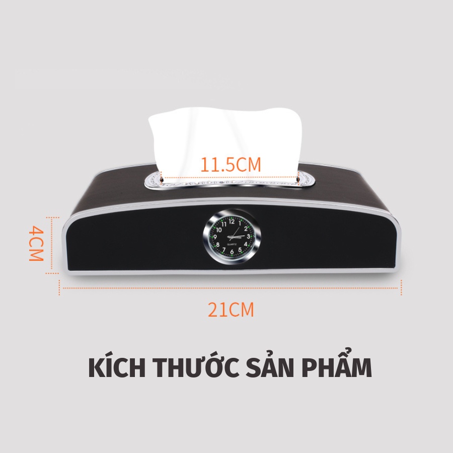 Hộp đựng giấy ăn bọc da cao cấp trên ô tô 3 chức năng tích hợp đồng hồ và bảng số điện thoại tiện lợi