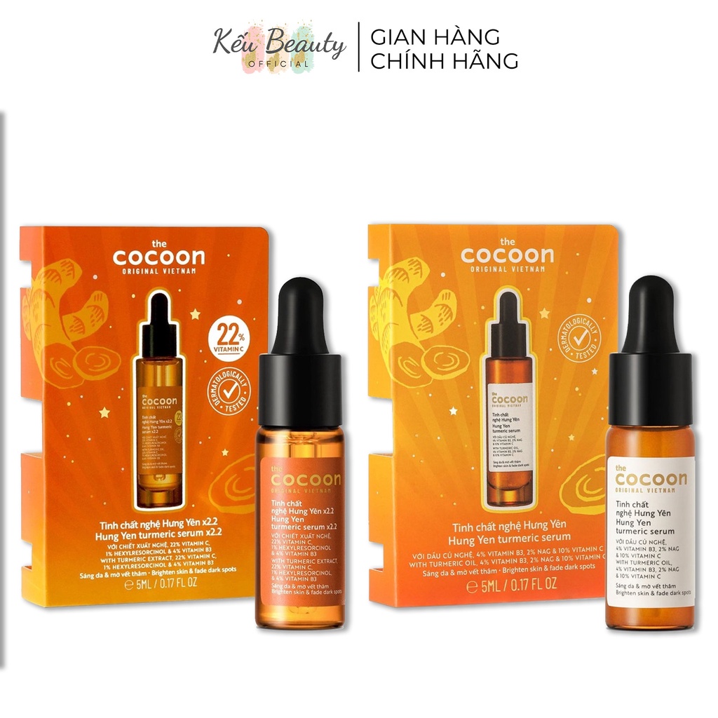 Mẫu thử tinh chất nghệ Hưng Yên x2.2 (22%) và 10% giúp sáng da chuyên sâu & mờ vết thâm Cocoon 5ml