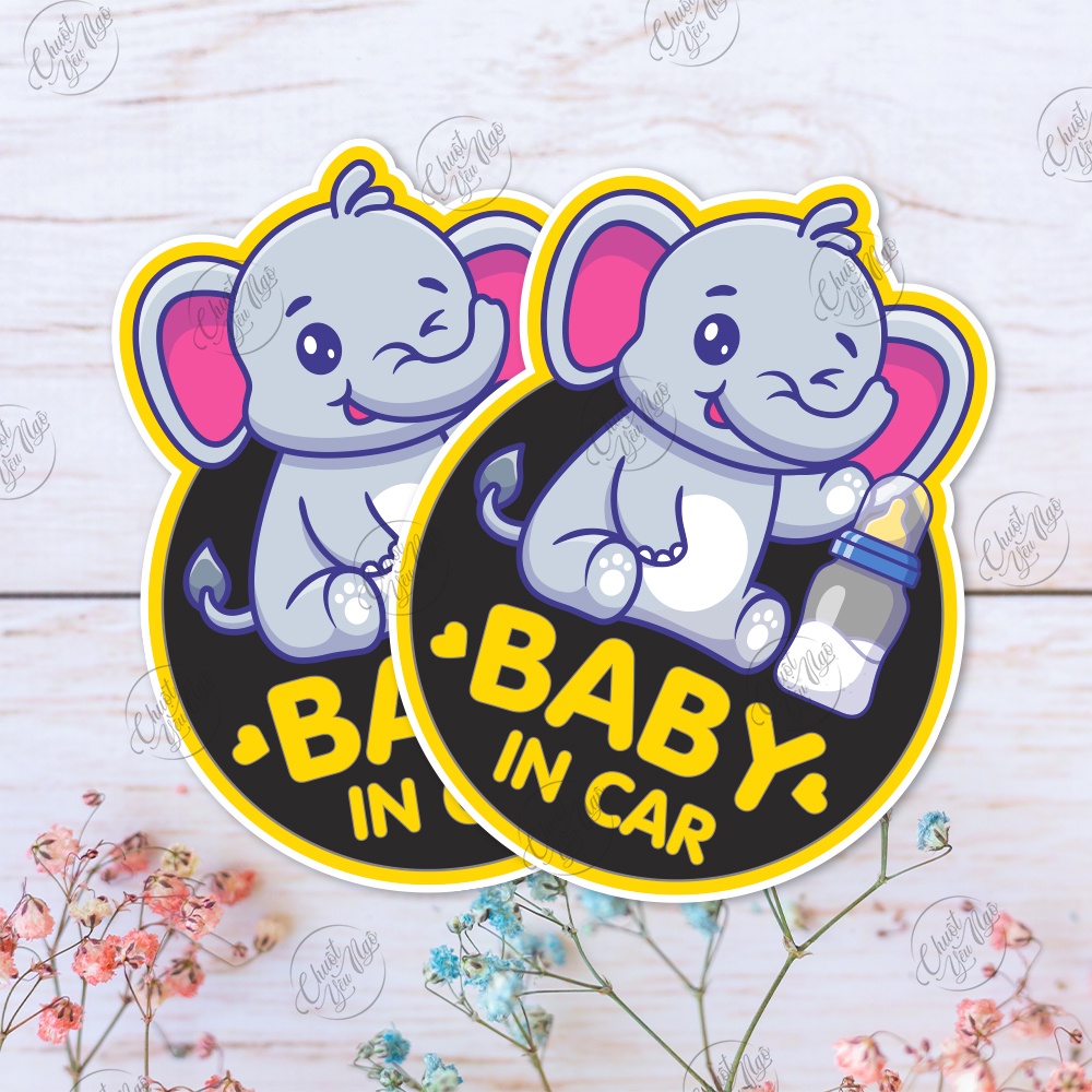 Combo 4 miếng dán không trùng Baby in car hình ngộ nghĩnh động vật dễ thương ANIMAL chống thấm nước