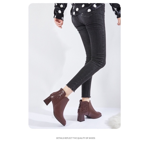 Bốt Dusto lót nhung mũi vuông gót vuông nữ