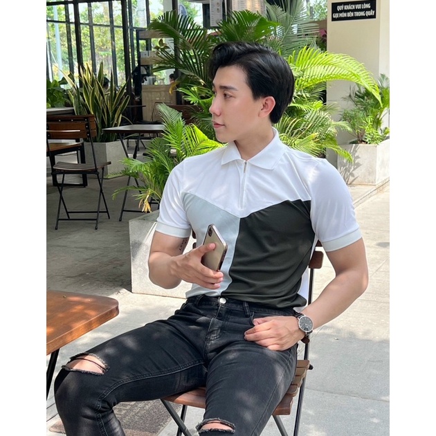 Áo polo nam phối zip, Áo thun nam cổ trụ mã CT61, vải Poly cá sấu thoáng mát