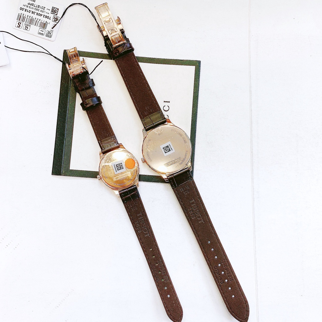 Đồng hồ đôi nam nữ dây da Tissot Tradition T063.409.36.018.00 và T063.209.36.038.00