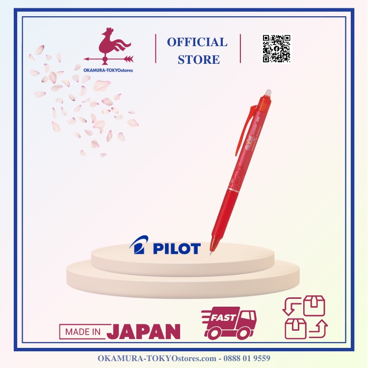 Bút bi tẩy xóa được frixion ball clicker màu đỏ văn phòng, Pilot, viết êm không tạo bụi thông minh, ngòi 0.7mm