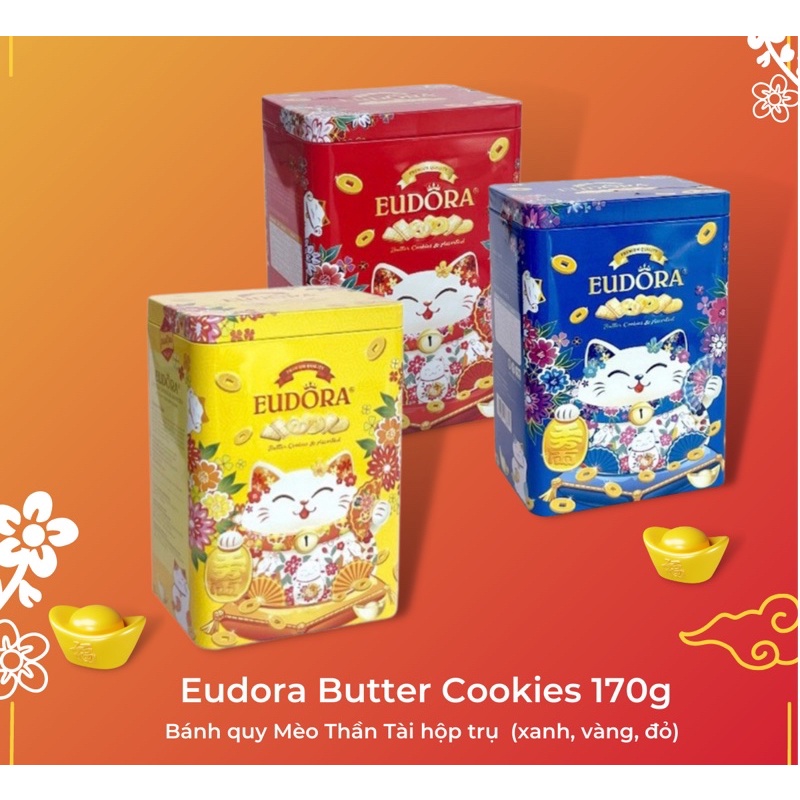 BÁNH QUY EUDORA MÈO THẦN TÀI HỘP THIẾC 170G