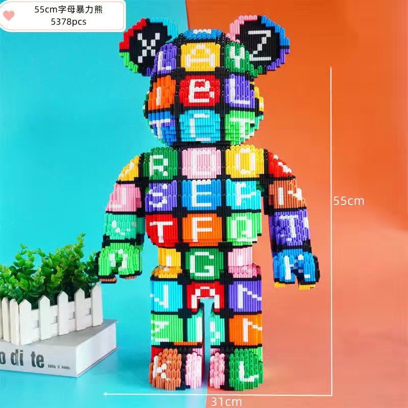 Lego 3D Bearbrick cao 35 45 55cm Ngăn Chữ  - Chú Gấu Chữ Cái - Tặng Kèm Búa - Đồ chơi lắp ráp