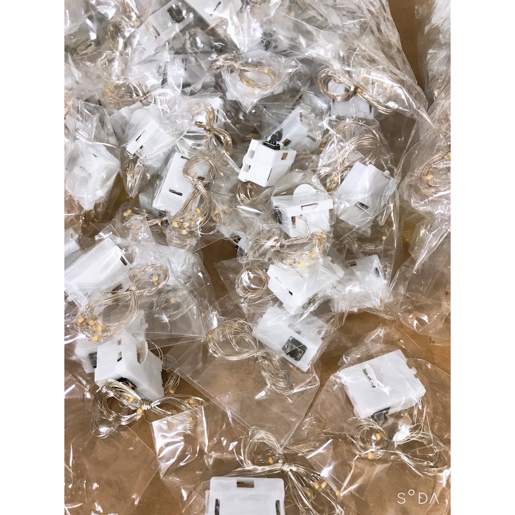 Dây Đèn led  fairylight đom đóm trang trí dùng pin nháy 3 chế độ dài 1m, 2m màu vàng ấm