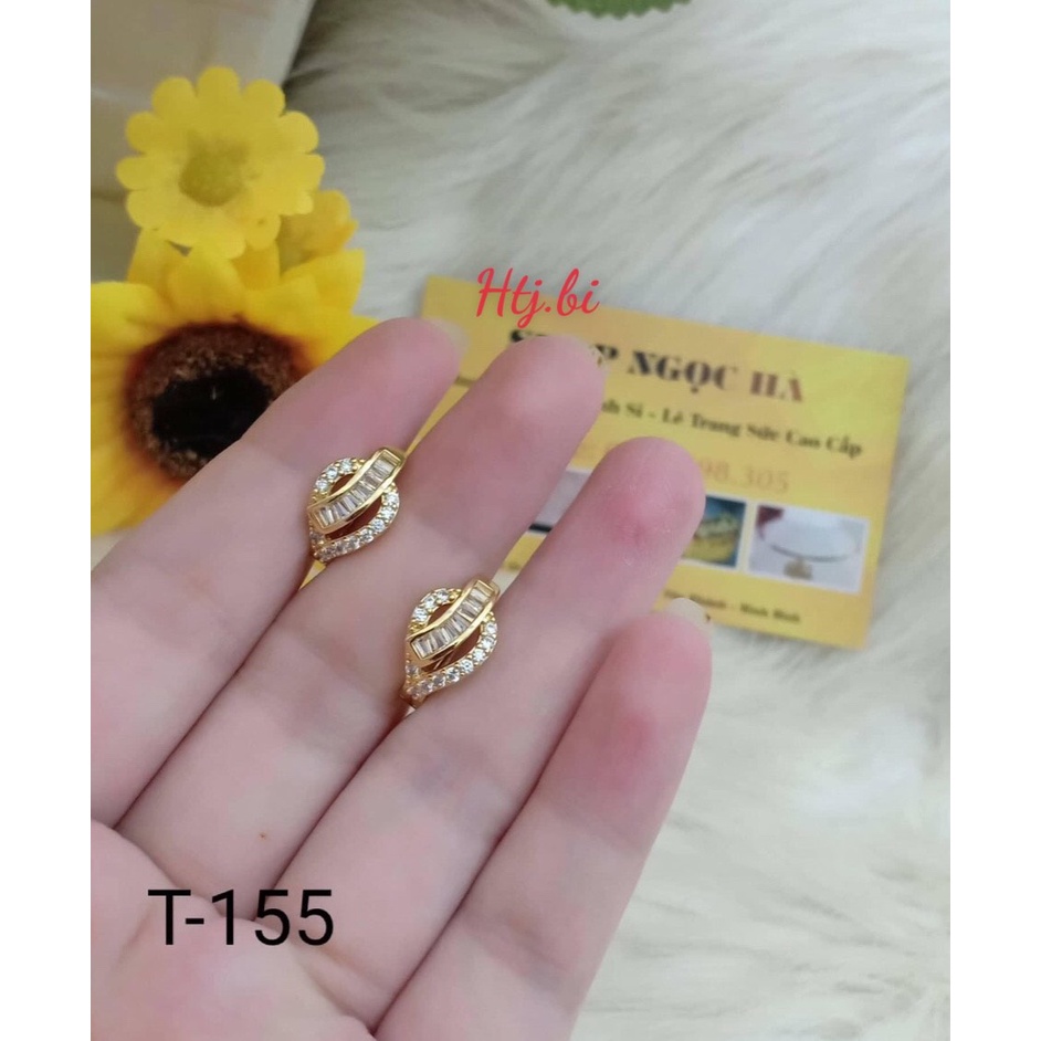 Bông tai nữ mạ vàng hình lá đính đá  ôm tai nhẹ nhàng xinh xắn