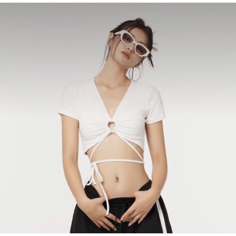 Áo croptop nữ HAGA áo ôm boby tay ngắn buộc eo - mút ngực BEMN47