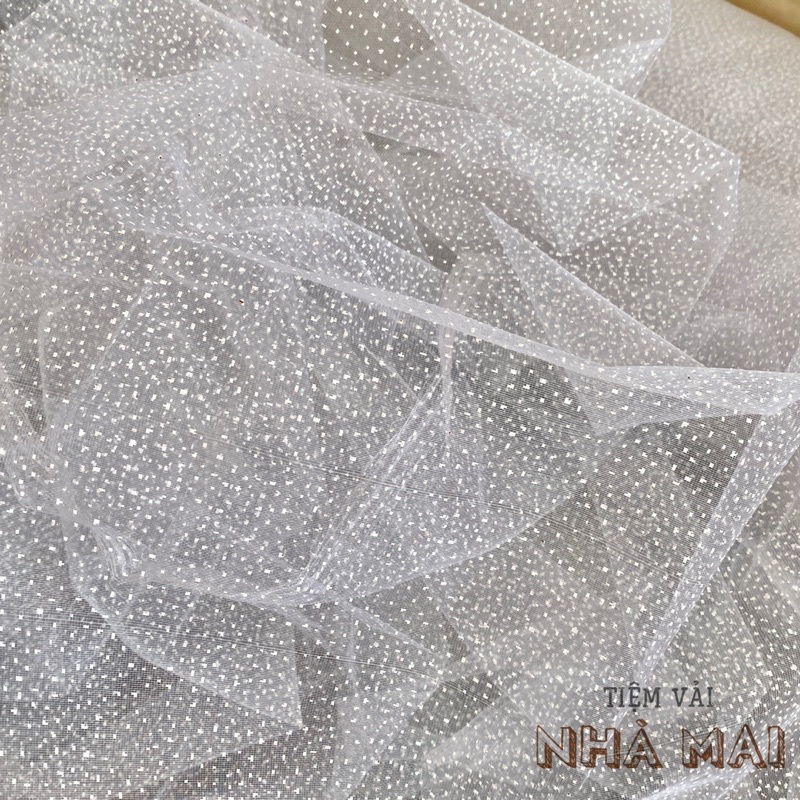 Lưới Sơn Chấm Nhũ Trắng Cứng Nhẹ Tạo Phồng Váy, Gói Hoa