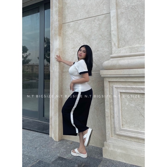 Set áo thun gân + chân váy hoac quan 55-90kg