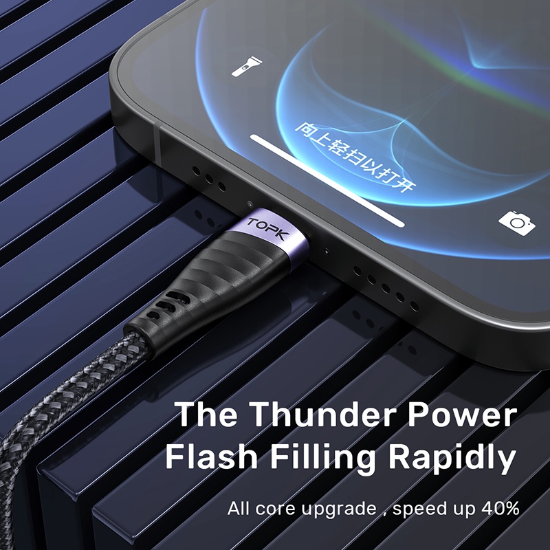 Dây cáp sạc nhanh TOPK AD15 60W 2 trong 1 thích hợp cho iPhone 11 Pro Max Xs 6s 6 Plus iPad