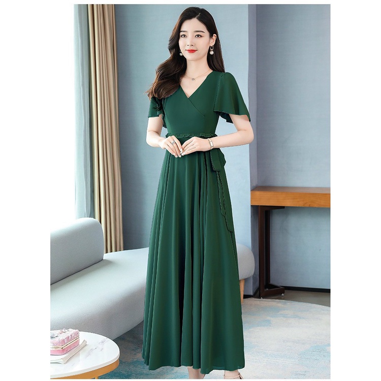 ĐẦM MAXI BÈO EO CỔ V - YB230222