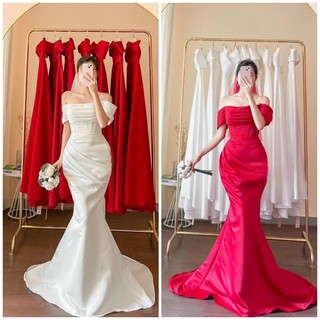 ĐẦM ĐUÔI CÁ ĐÓNG CƯỜM XẾP LI, ĐẦM NÀNG DÂU TẶNG KÈM HOA TAI THỜI TRANG