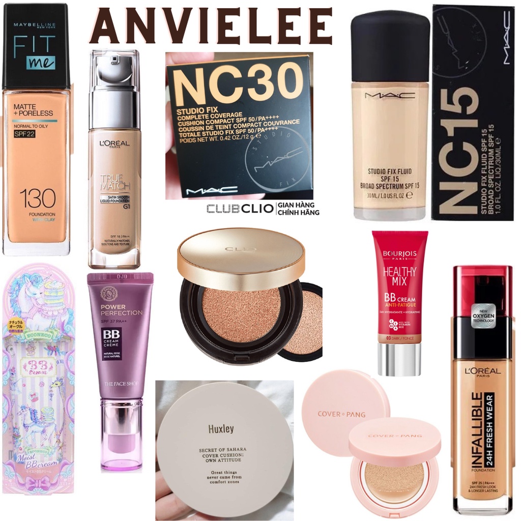 Kem nền cushion BB MAC Huxley CLIO Bourjois A'Pieu Fmgt TheFaceShop Maybelline Loreal Econeco Cận date